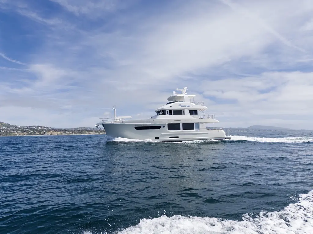 Nordhavn 71 motor yacht Exit Plan underway